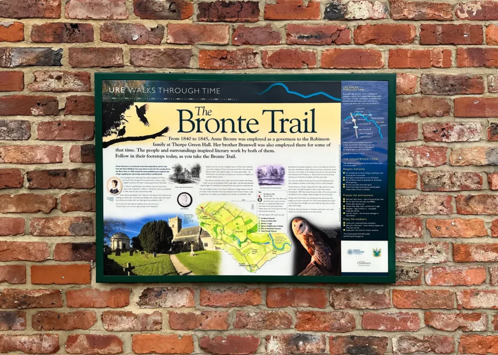 URE Walks The Bronte Trail wall mounted interpretation panel, Great Ouseburn North Yorkshire