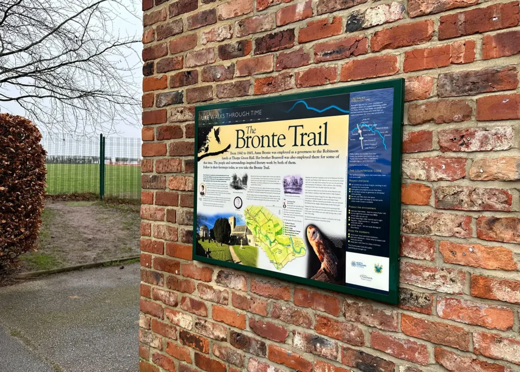 URE Walks The Bronte Trail wall mounted interpretation panel, Great Ouseburn North Yorkshire
