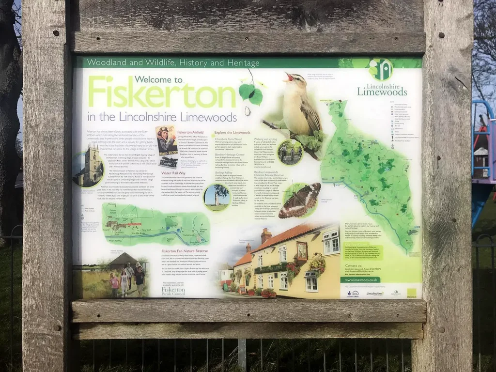 Limewoods Fiskerton Fen interpretation panel timber mount, Lincolnshire Limewoods