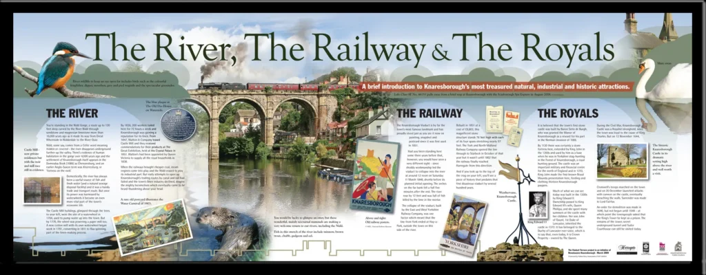 Knaresborough Viaduct Interpretation display: The River, The Railway & The Royals, North Yorkshire