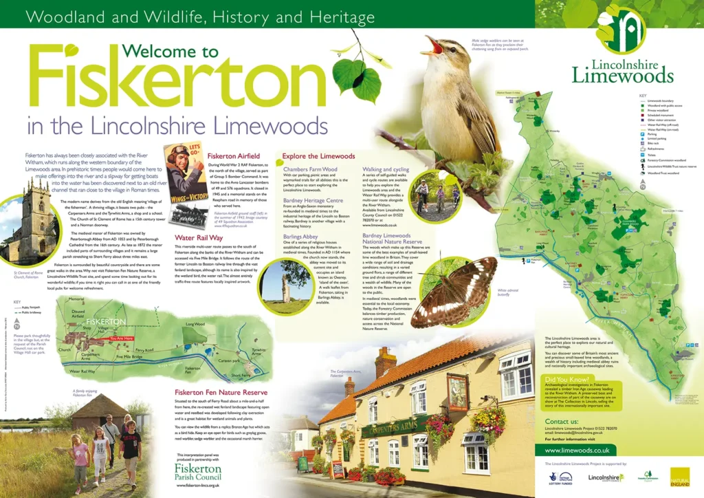 Limewoods Fiskerton Fen interpretation panel design, Lincolnshire