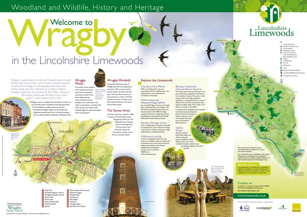 Limewoods Wragby interpretation panel design, Lincolnshire