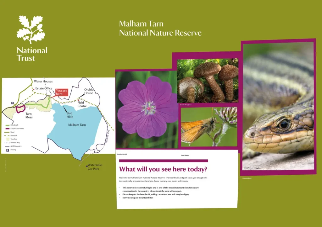 Malham Tarn wildlife Interpretation panel design for the National Trust, Yorkshire Dales