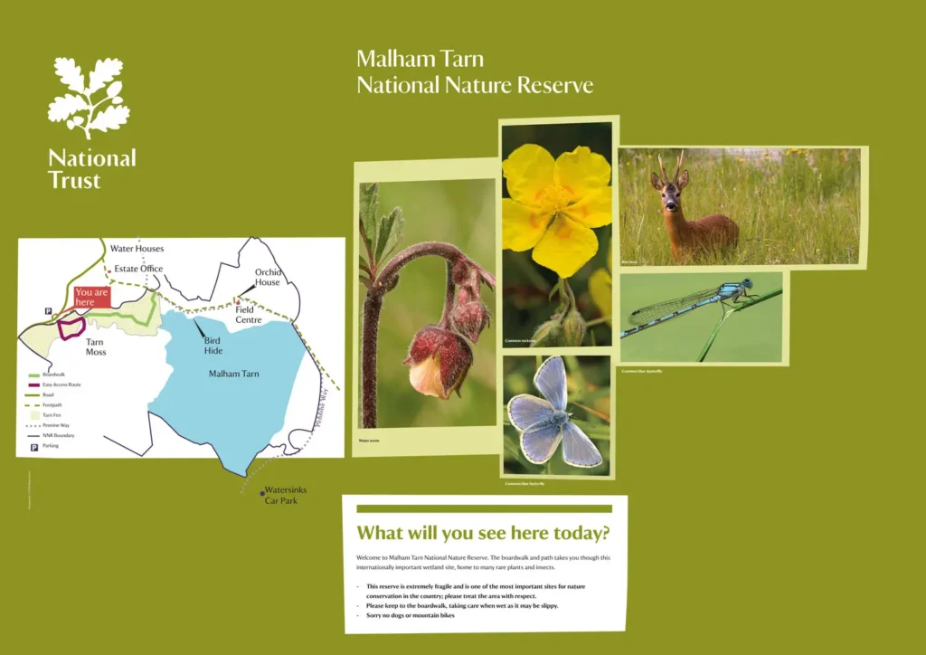 Malham Tarn wildlife Interpretation panel design for the National Trust, Yorkshire Dales