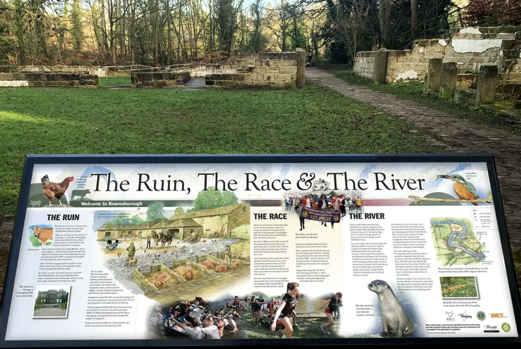The Ruin, The Race and the River interpretation panel, CONYNGHAM Hall Knaresborough, North Yorkshire
