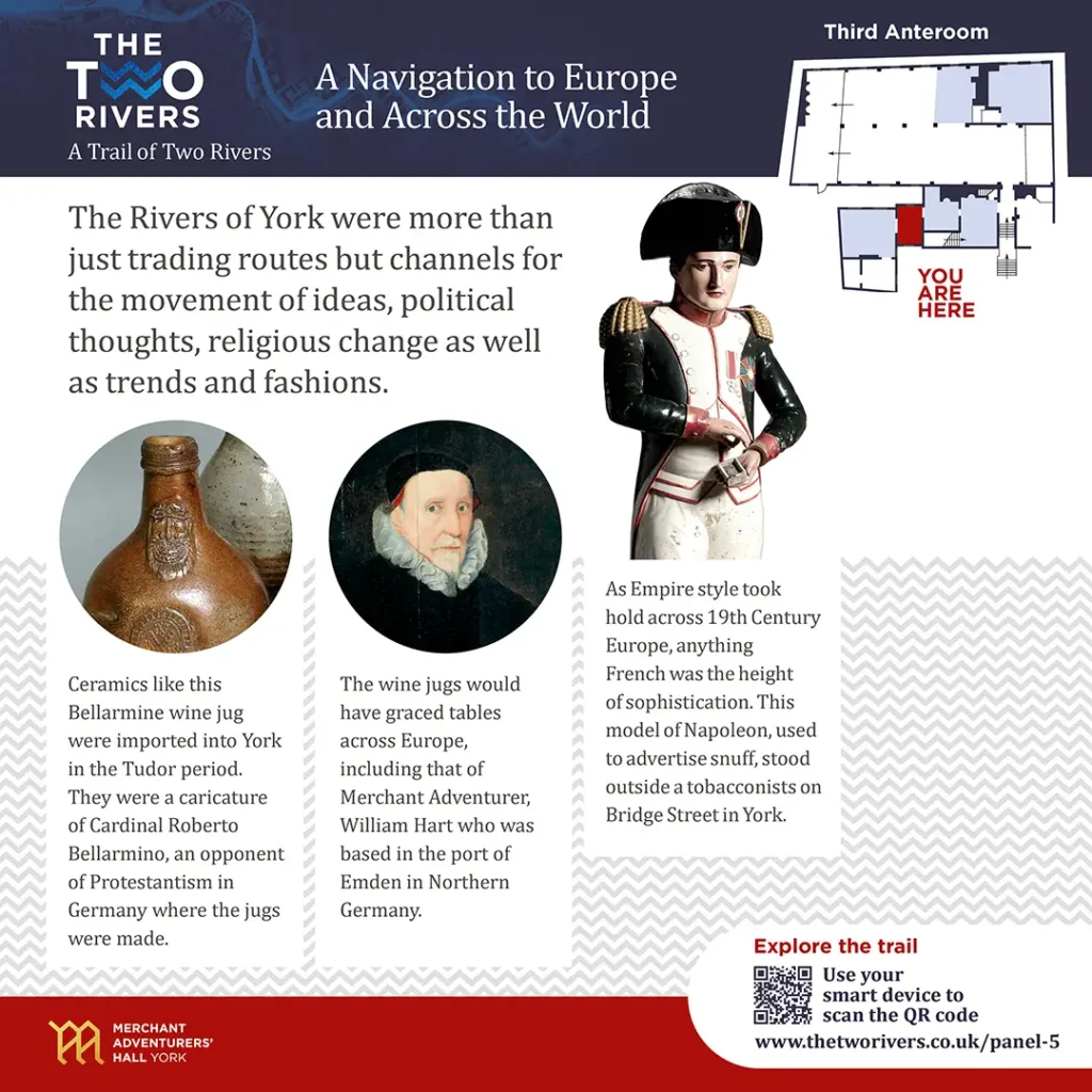 The Two Rivers Interpretation Panel design: A Navigation to Europe and across the World, The Merchant Adventurers' Hall, York