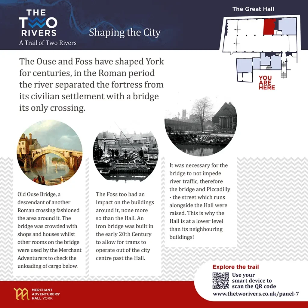 The Two Rivers Interpretation Panel design: Shaping the City, The Merchant Adventurers' Hall, York