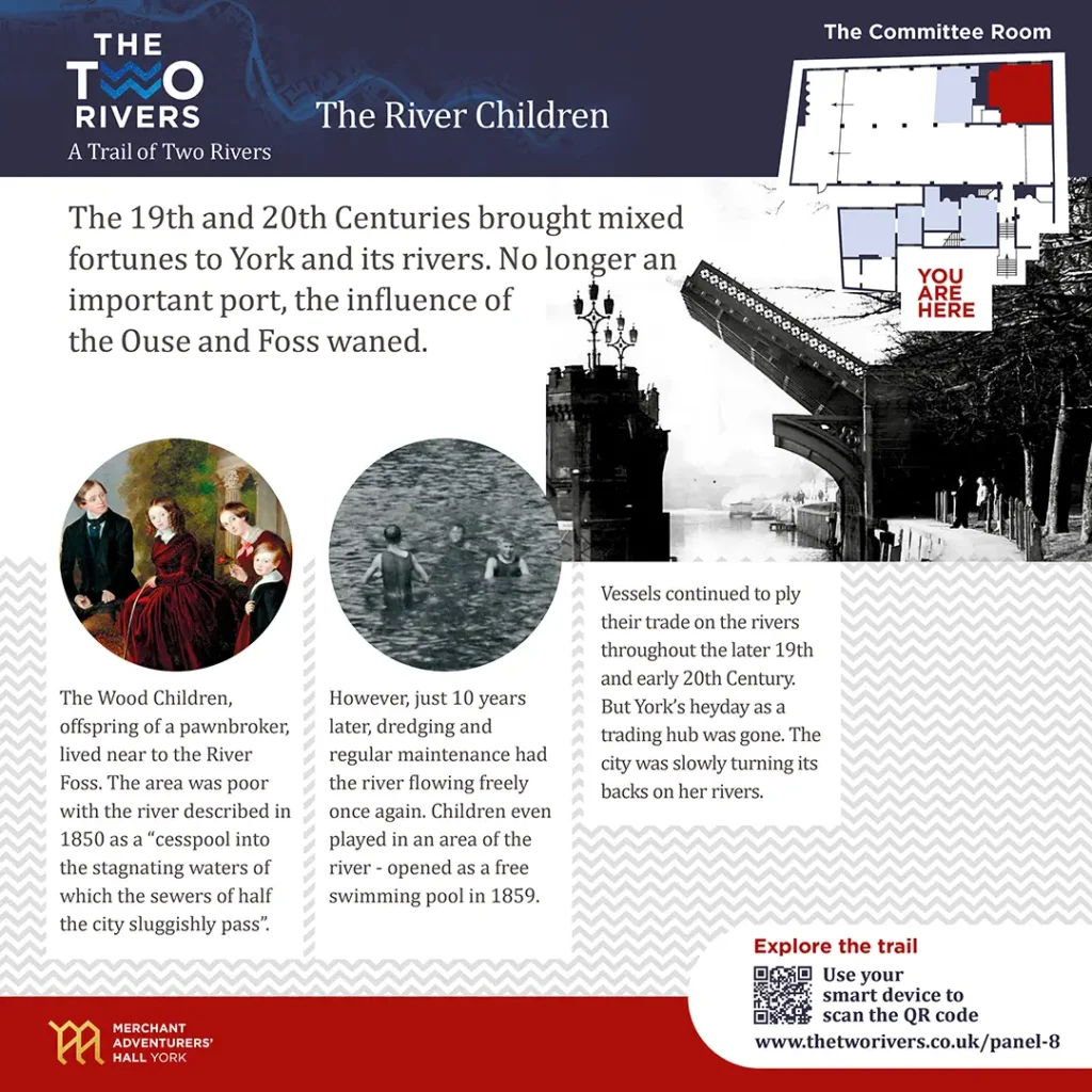 The Two Rivers Interpretation Panel design: The River Children, The Merchant Adventurers' Hall, York
