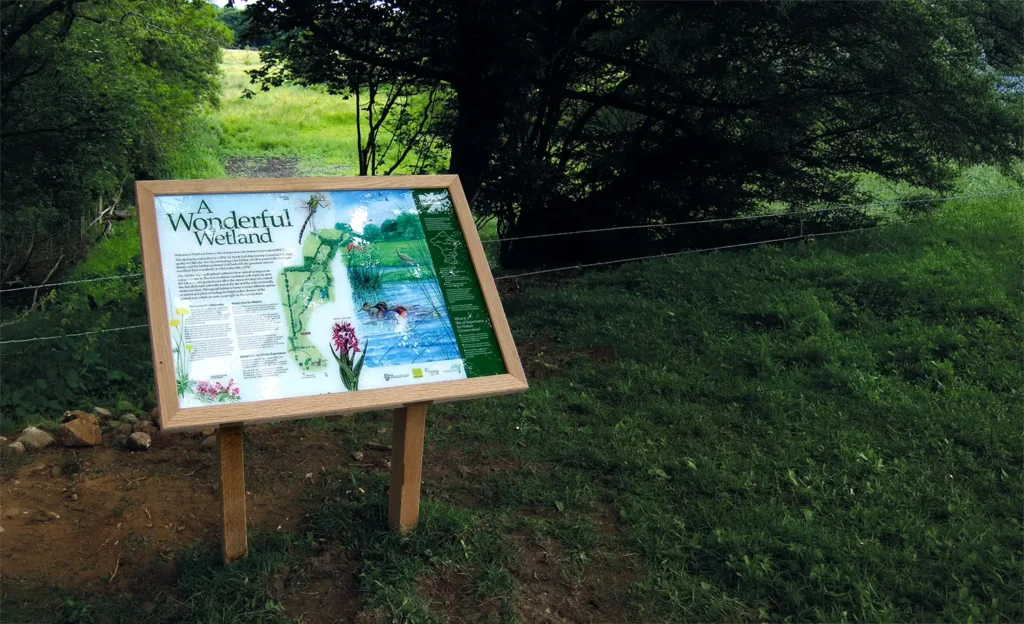 West Leas Wooden lectern style wildlife Interpretation Panel, Natural England, North Yorkshire
