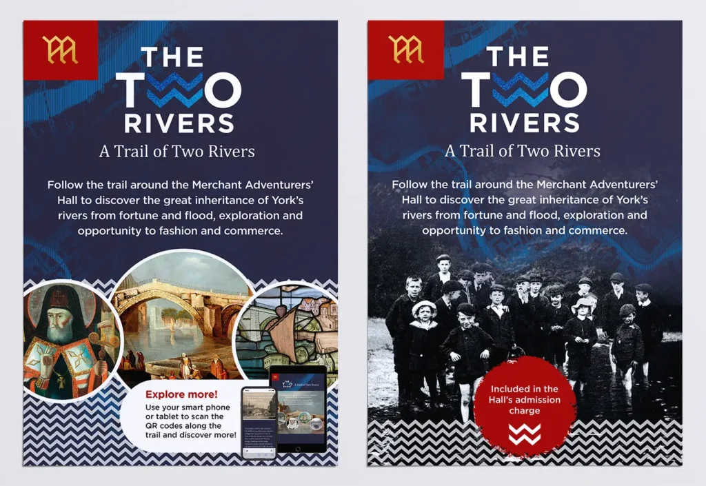 The Two Rivers Trail A5 promotional flyers, Merchant Adventurers' Hall York